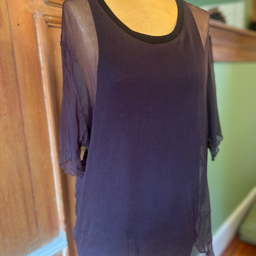 Humanoid Netherlands NWOT gray wool tank with attached sheer brown silk top M/L